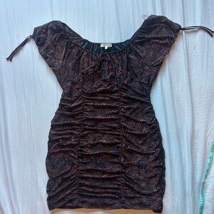 Ruched Animal Print Dress in Brown and Black